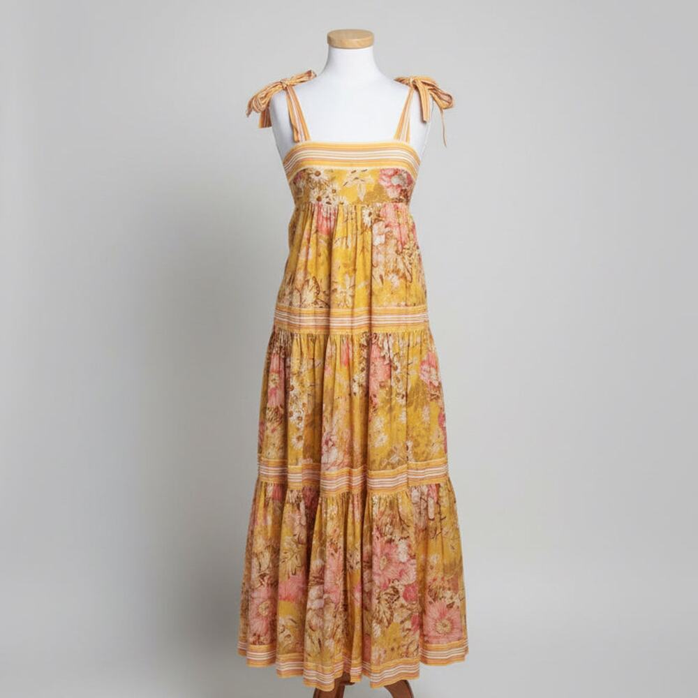 Zimmerman yellow and pink floral Pattie Tie-Shoulder dress, Size S